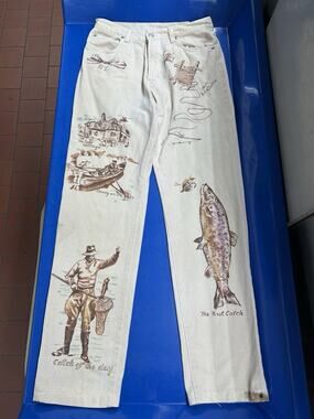 Vtg Men’s Ralph Lauren Folk Art Fishing Trout Deer Cottage Jeans 28x31 Country